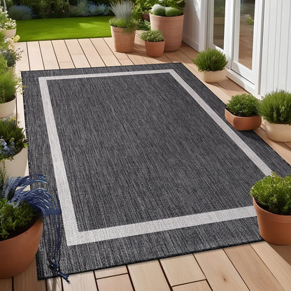 Tapis d'intérieur/extérieur moderne à bordures Beverly Rug, moquette d'extérieur pour patio, terrasse, porche