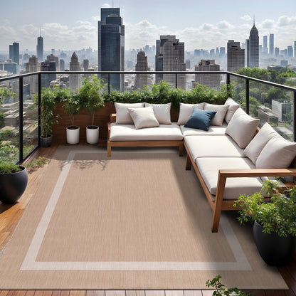 Tapis d'intérieur/extérieur moderne à bordures Beverly Rug, moquette d'extérieur pour patio, terrasse, porche