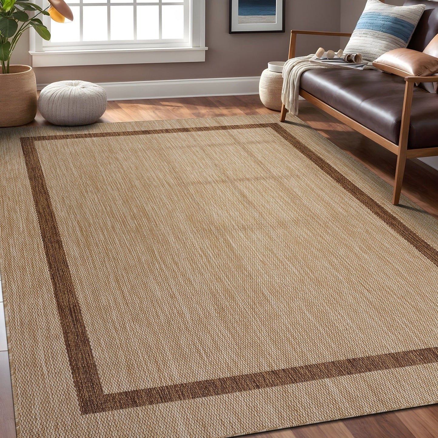 Tapis d'intérieur/extérieur moderne à bordures Beverly Rug, moquette d'extérieur pour patio, terrasse, porche