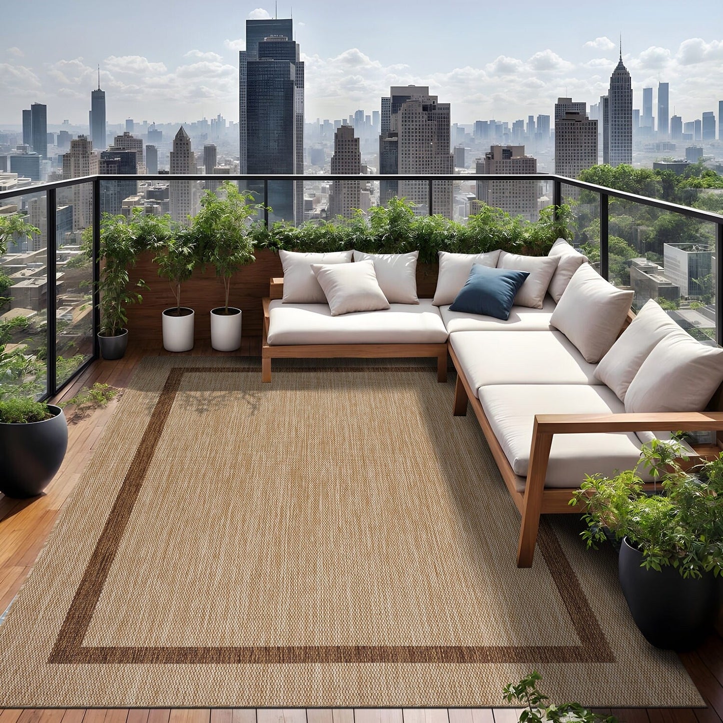 Tapis d'intérieur/extérieur moderne à bordures Beverly Rug, moquette d'extérieur pour patio, terrasse, porche