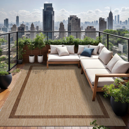 Tapis d'intérieur/extérieur moderne à bordures Beverly Rug, moquette d'extérieur pour patio, terrasse, porche