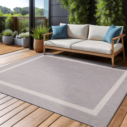 Tapis d'intérieur/extérieur moderne à bordures Beverly Rug, moquette d'extérieur pour patio, terrasse, porche