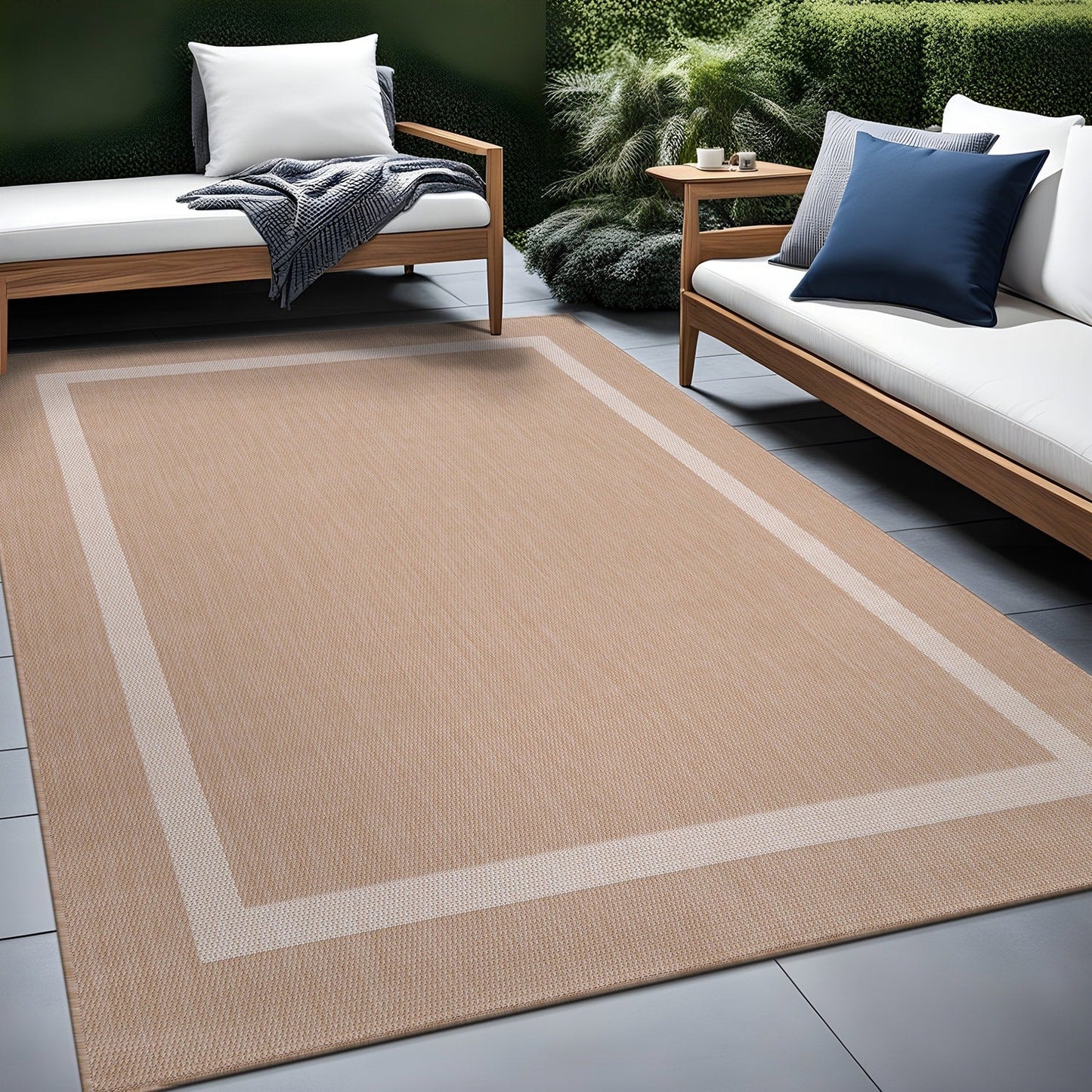 Tapis d'intérieur/extérieur moderne à bordures Beverly Rug, moquette d'extérieur pour patio, terrasse, porche