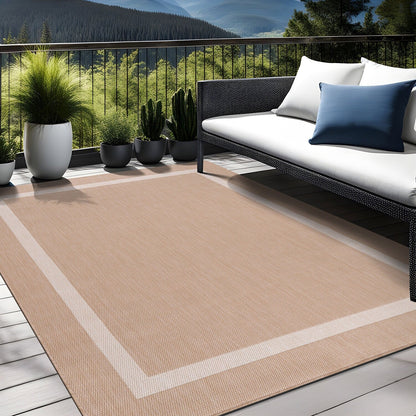 Tapis d'intérieur/extérieur moderne à bordures Beverly Rug, moquette d'extérieur pour patio, terrasse, porche