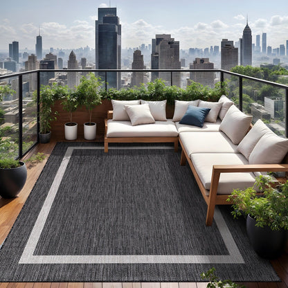 Tapis d'intérieur/extérieur moderne à bordures Beverly Rug, moquette d'extérieur pour patio, terrasse, porche