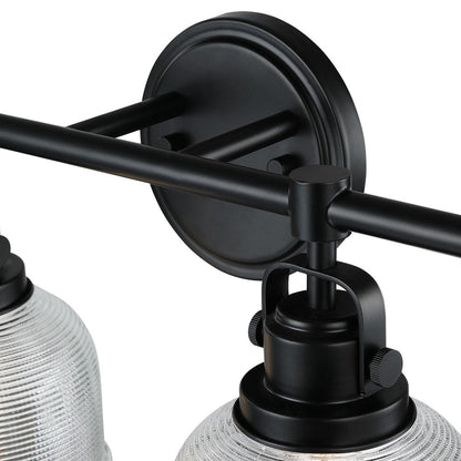 Applique murale de salle de bain noire avec abat-jour en verre prismatique transparent