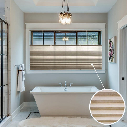 Store alvéolaire cellulaire sans fil BlindsAvenue, ouverture descendante et ascendante, cellule simple 9/16, filtrant la lumière, motif pierre