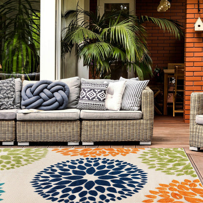 Tapis d'intérieur/extérieur Brescia Modern Floral Circles