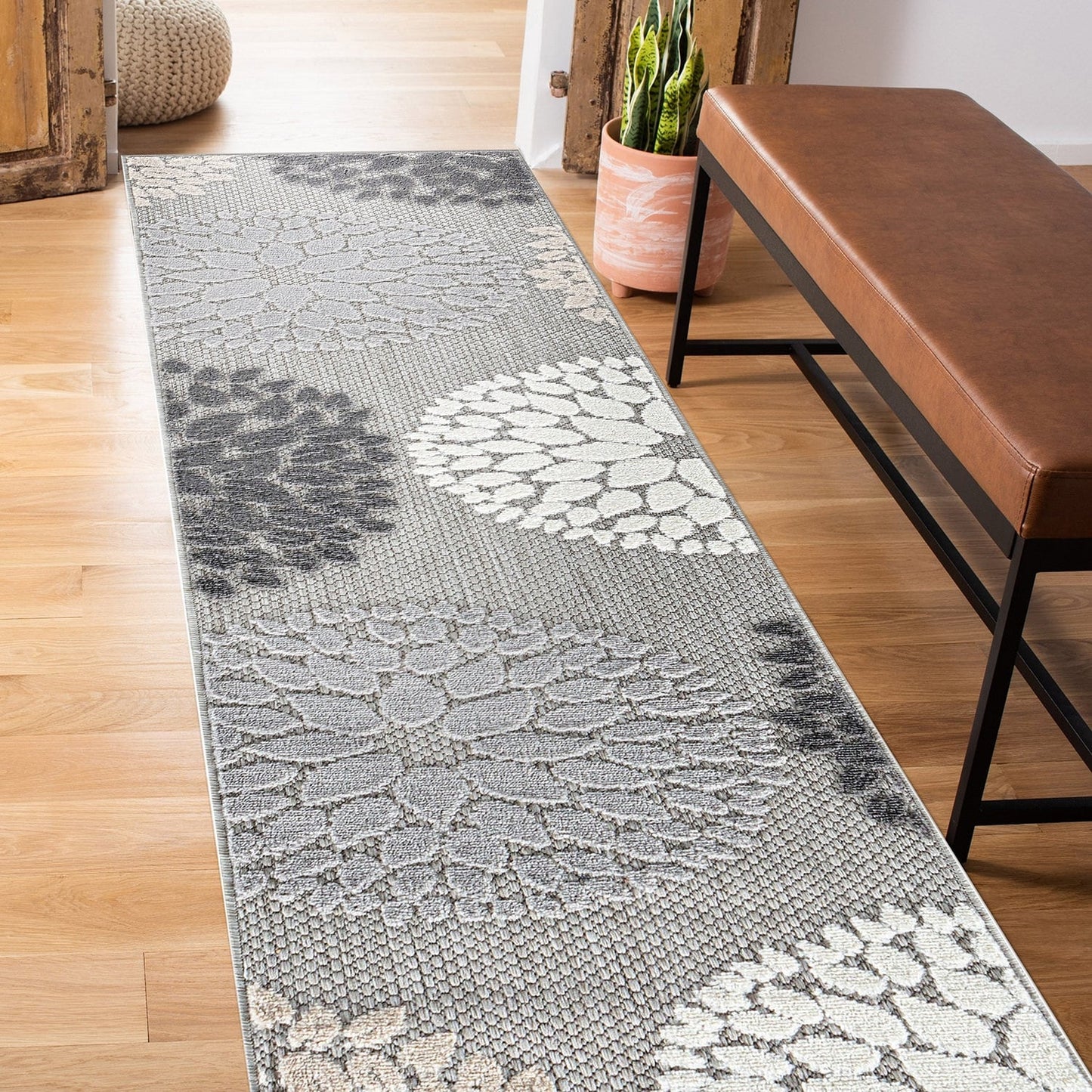 Tapis d'intérieur/extérieur Brescia Modern Floral Circles