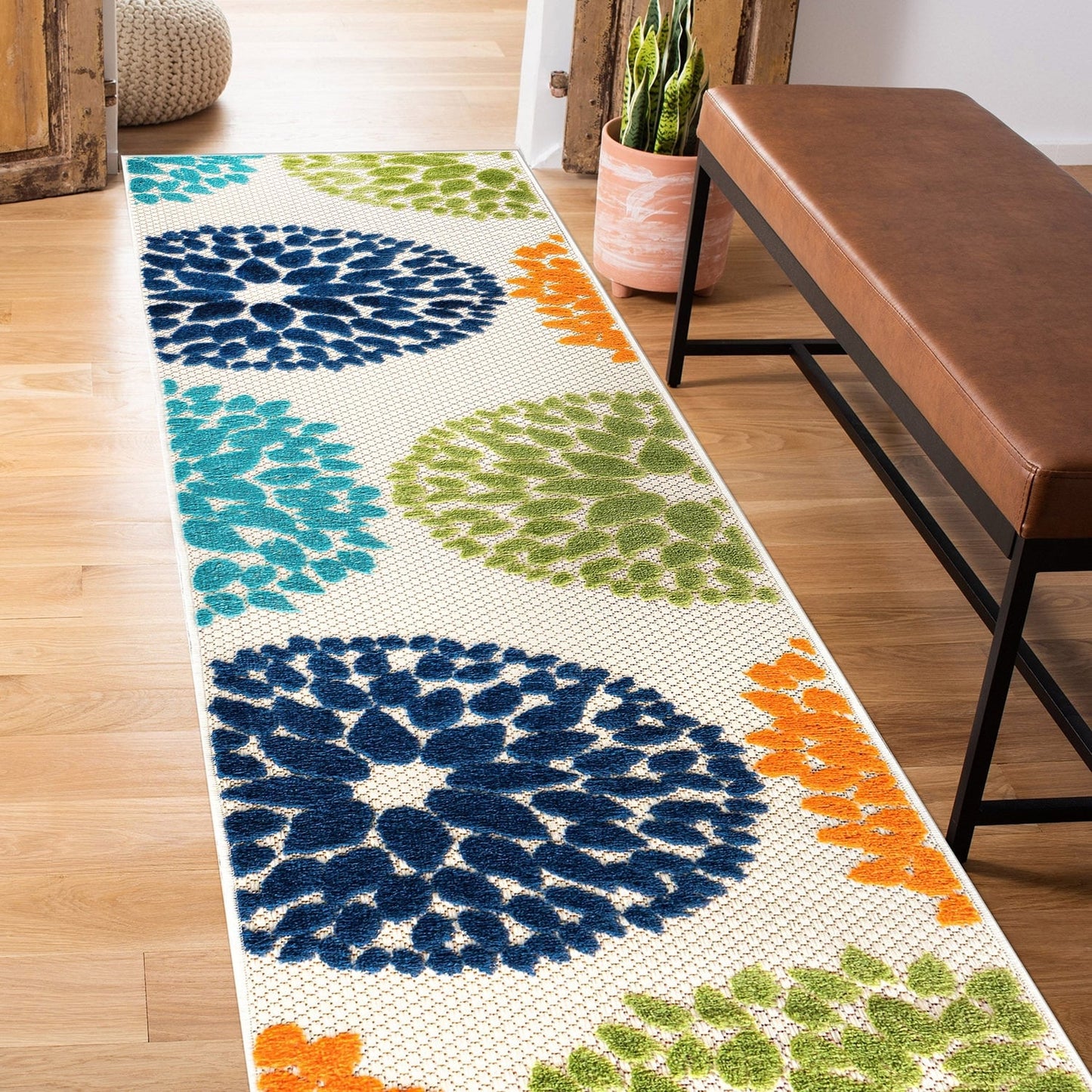 Tapis d'intérieur/extérieur Brescia Modern Floral Circles
