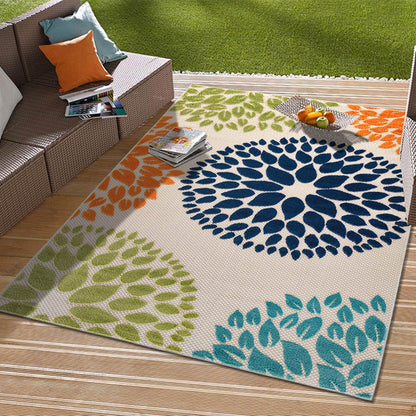 Tapis d'intérieur/extérieur Brescia Modern Floral Circles