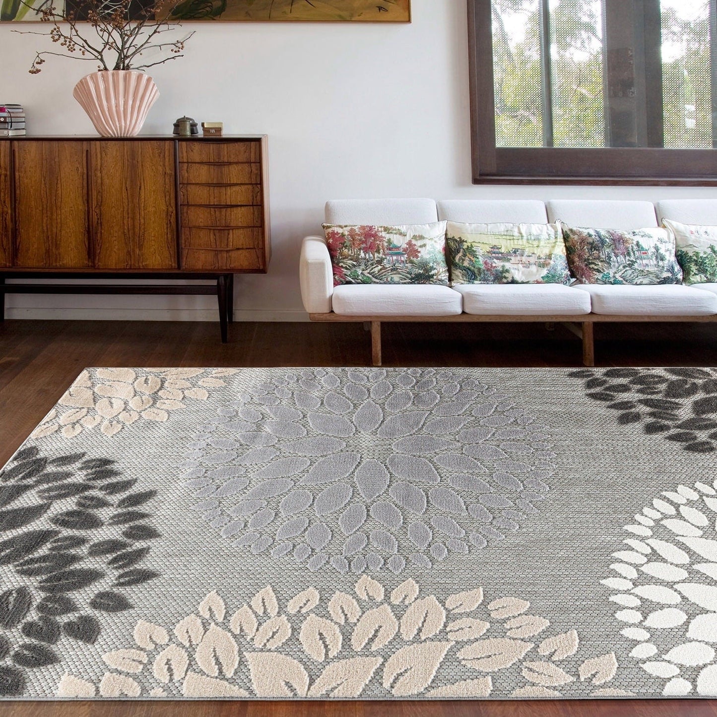 Tapis d'intérieur/extérieur Brescia Modern Floral Circles