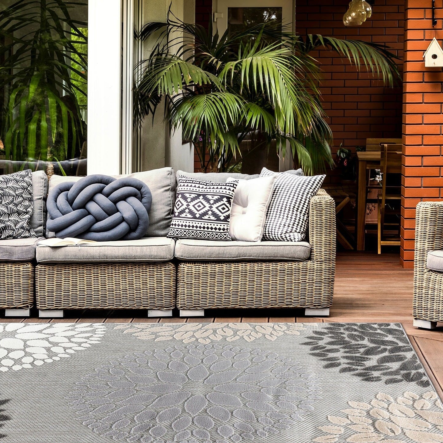 Tapis d'intérieur/extérieur Brescia Modern Floral Circles