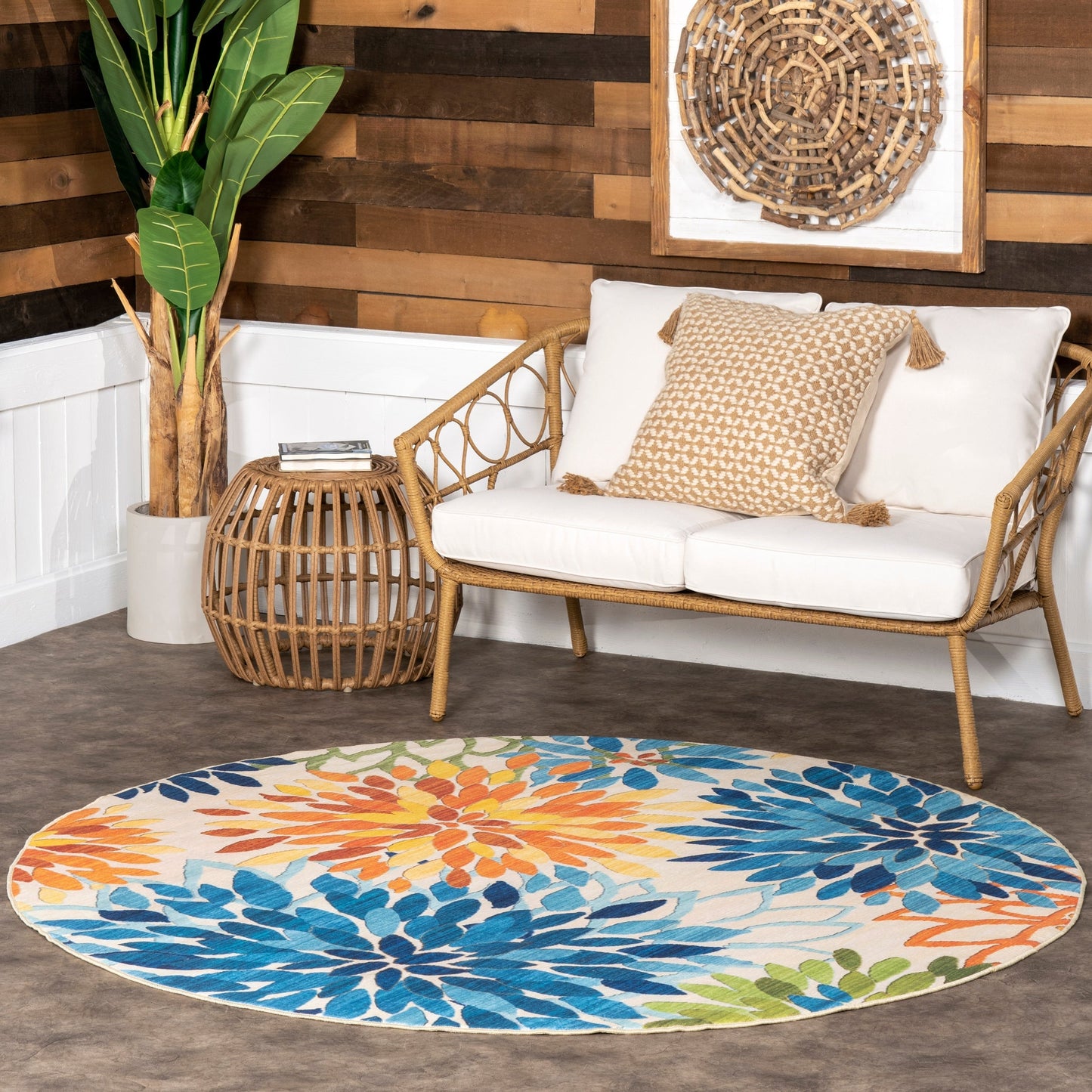 Tapis d'intérieur/extérieur lavable en machine à motif floral Nuloom Rosana