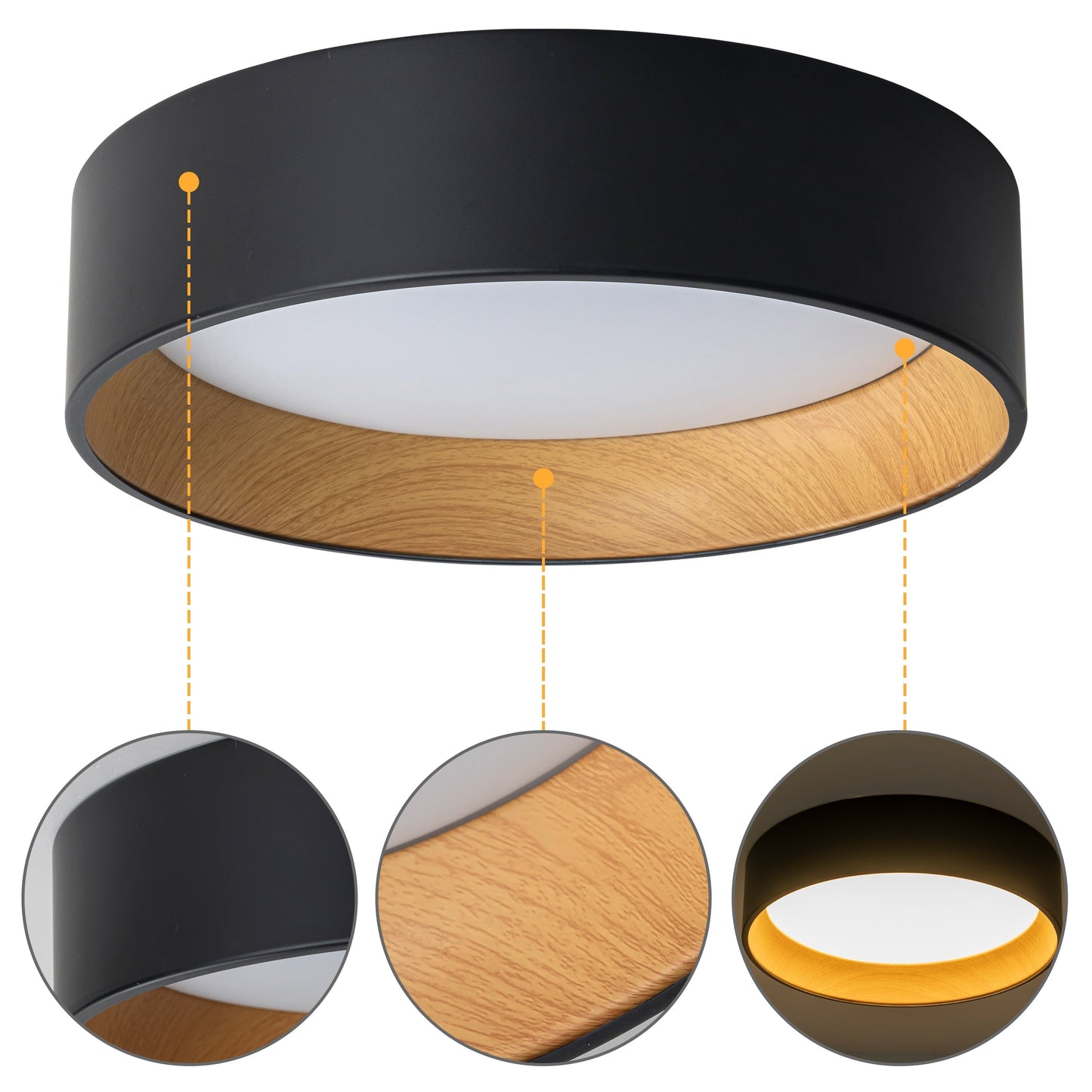 C Cattleya Black and Woodgrain 3CCT Integrated LED Flush Mount Ceiling Light