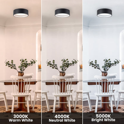 C Cattleya Black and Woodgrain 3CCT Integrated LED Flush Mount Ceiling Light