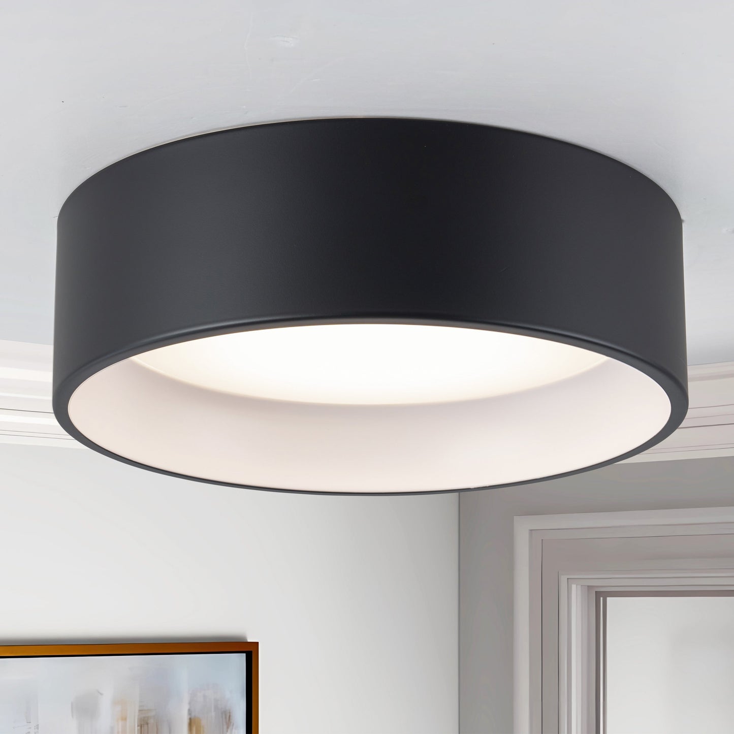 C Cattleya Black and Woodgrain 3CCT Integrated LED Flush Mount Ceiling Light