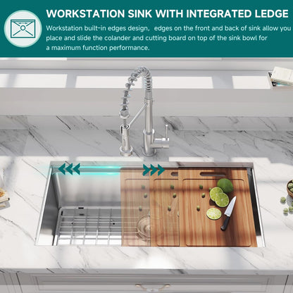 Évier de cuisine sous plan CB HOME 32 po, encastrable, noir/acier inoxydable, cuve simple avec accessoires