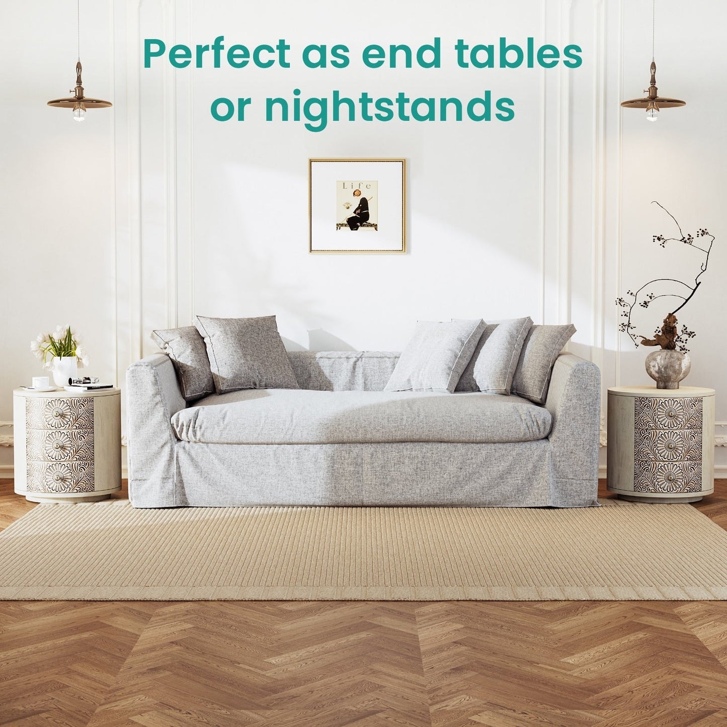 COSIEST Vintage Brown Pattern Solid Wood Nightstand with Drawers