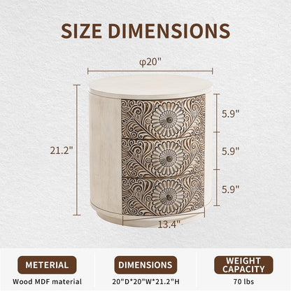 COSIEST Vintage Brown Pattern Solid Wood Nightstand with Drawers