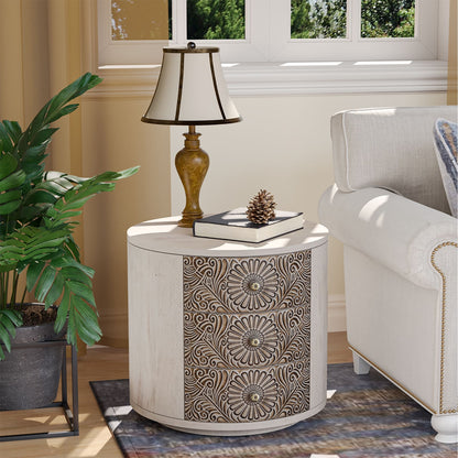 COSIEST Vintage Brown Pattern Solid Wood Nightstand with Drawers