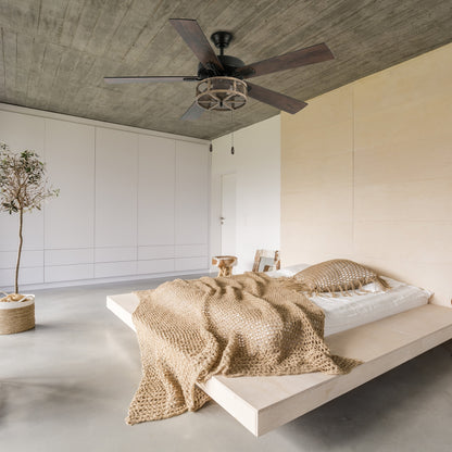 Ventilateur de plafond LED de style ferme en métal brossé Carbon Loft 52