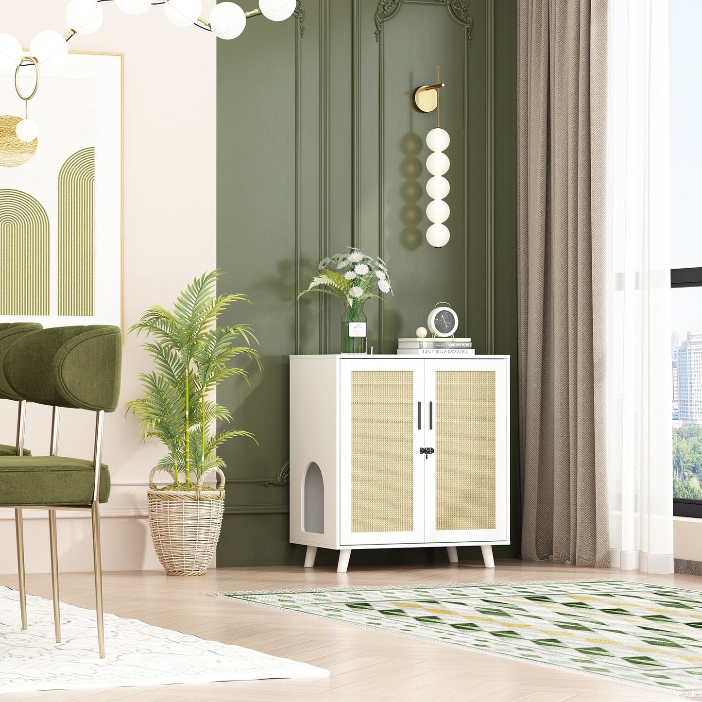 Bac à litière pour chat, maison pour chat, table d'appoint, porte, armoire, bibliothèque