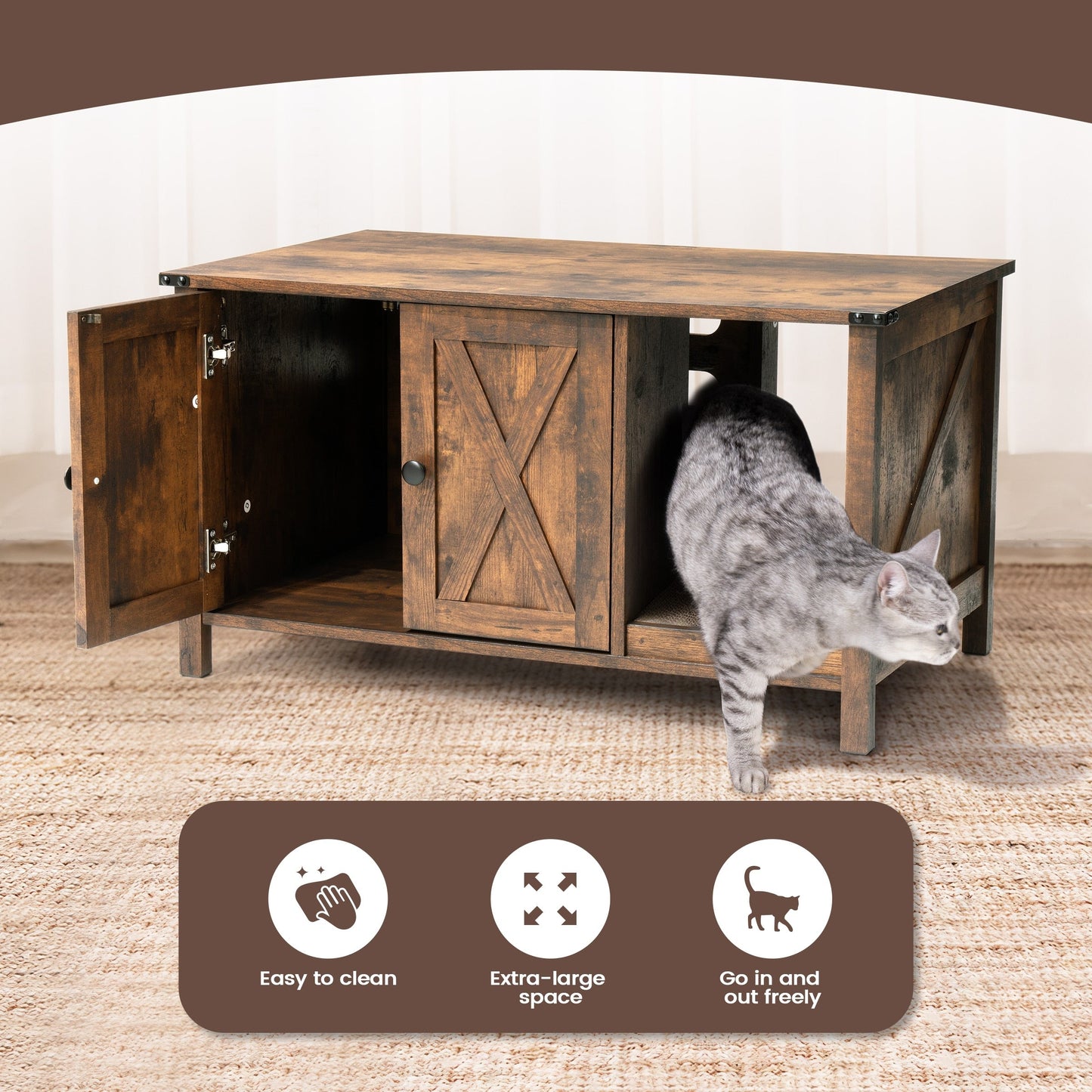 Cat Litter Box Enclosure, Hidden Wood Cat Washroom Furniture with Scratching Post