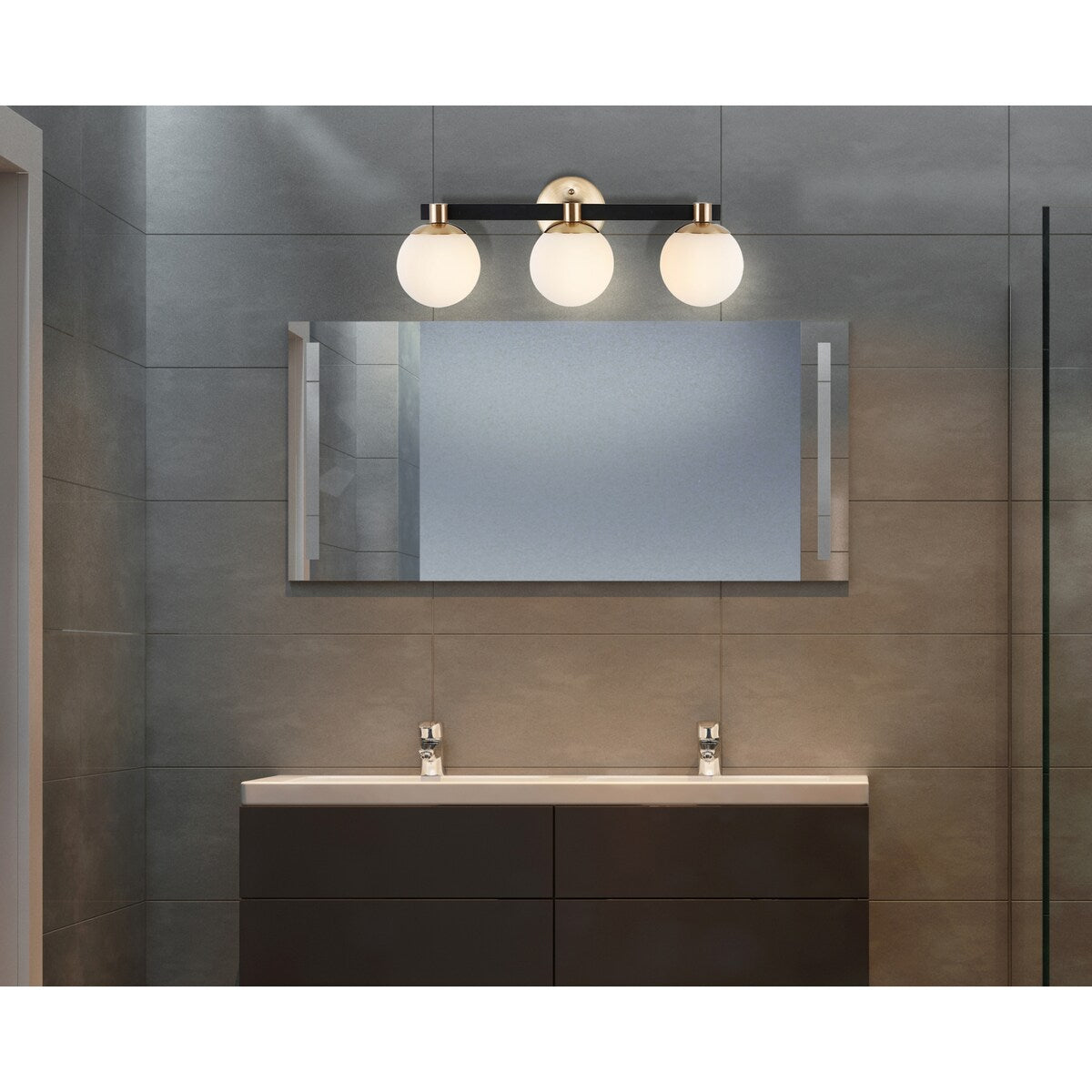 Cecil Globe Meuble-lavabo moderne contemporain à LED en métal et verre dépoli, par JONATHAN Y