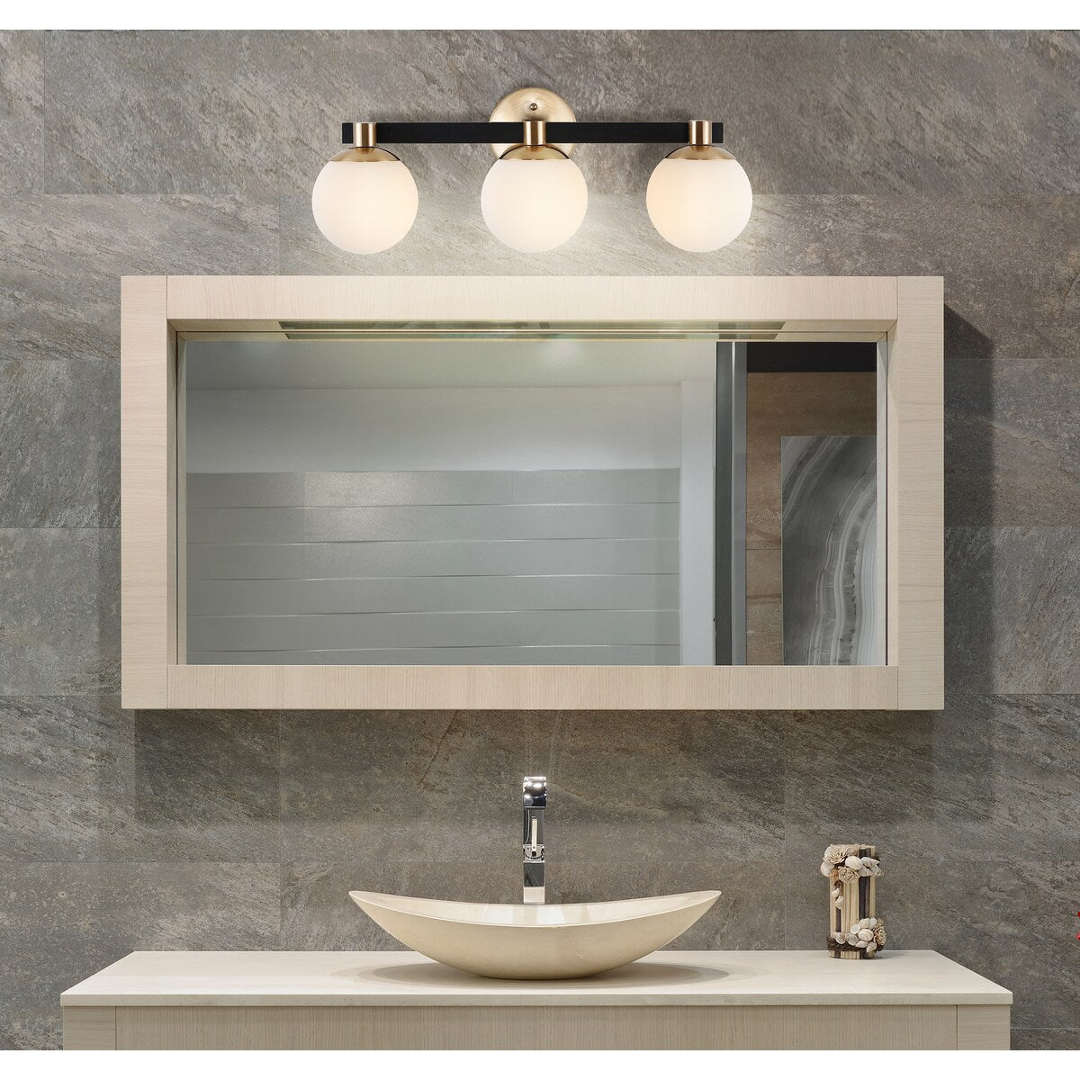 Cecil Globe Meuble-lavabo moderne contemporain à LED en métal et verre dépoli, par JONATHAN Y
