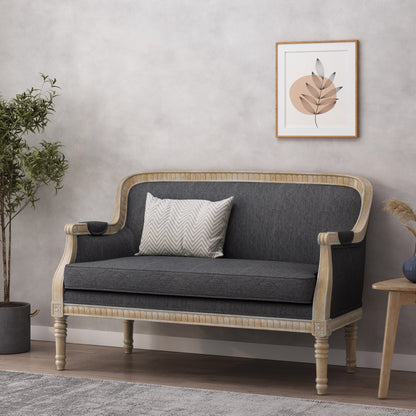 Charcoal Wood Loveseat Sofa with Rubber Wood Frame