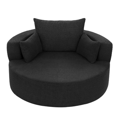Chenille Accent Barrel Chair Lounge Chair, Round Sofa Chair Armchair with 360-Degree Swivel Base and 3 Removable Pillows