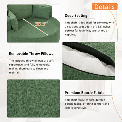 Chenille Accent Barrel Chair Lounge Chair, Round Sofa Chair Armchair with 360-Degree Swivel Base and 3 Removable Pillows