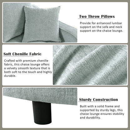 Chenille Chaise Lounge Sofa Bed, Upholstered Sofa Couch with Tufted Backrest and 2 Detachable Pillows for Living Room