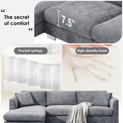 Cloud Sectional Sofa,L-Shaped Luxury Couch Set With 2 Free Pillows,4-Seat Chenille Indoor Furniture With Oversized Chaise