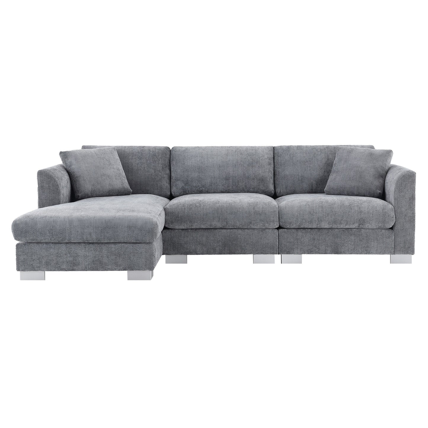 Cloud Sectional Sofa,L-Shaped Luxury Couch Set With 2 Free Pillows,4-Seat Chenille Indoor Furniture With Oversized Chaise