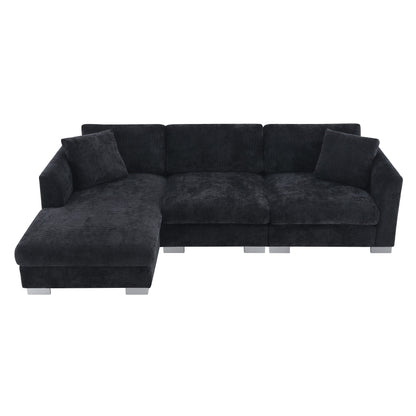Cloud Sectional Sofa,L-Shaped Luxury Couch Set With 2 Free Pillows,4-Seat Chenille Indoor Furniture With Oversized Chaise