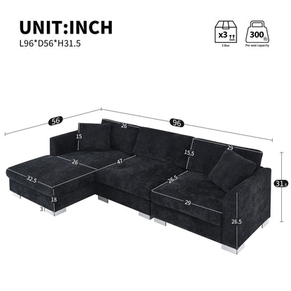 Cloud Sectional Sofa,L-Shaped Luxury Couch Set With 2 Free Pillows,4-Seat Chenille Indoor Furniture With Oversized Chaise