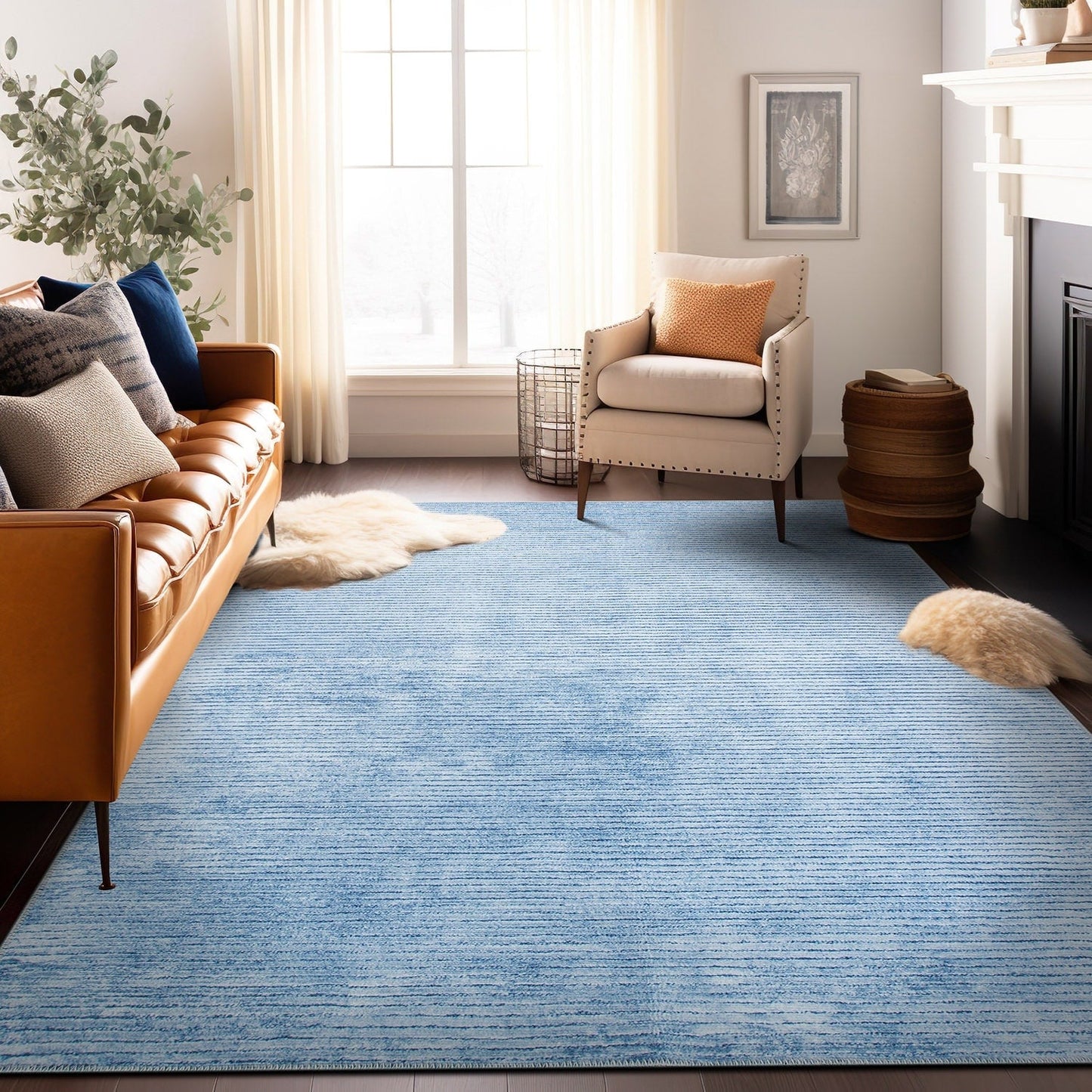 Tapis contemporain à rayures vieillies lavable en machine