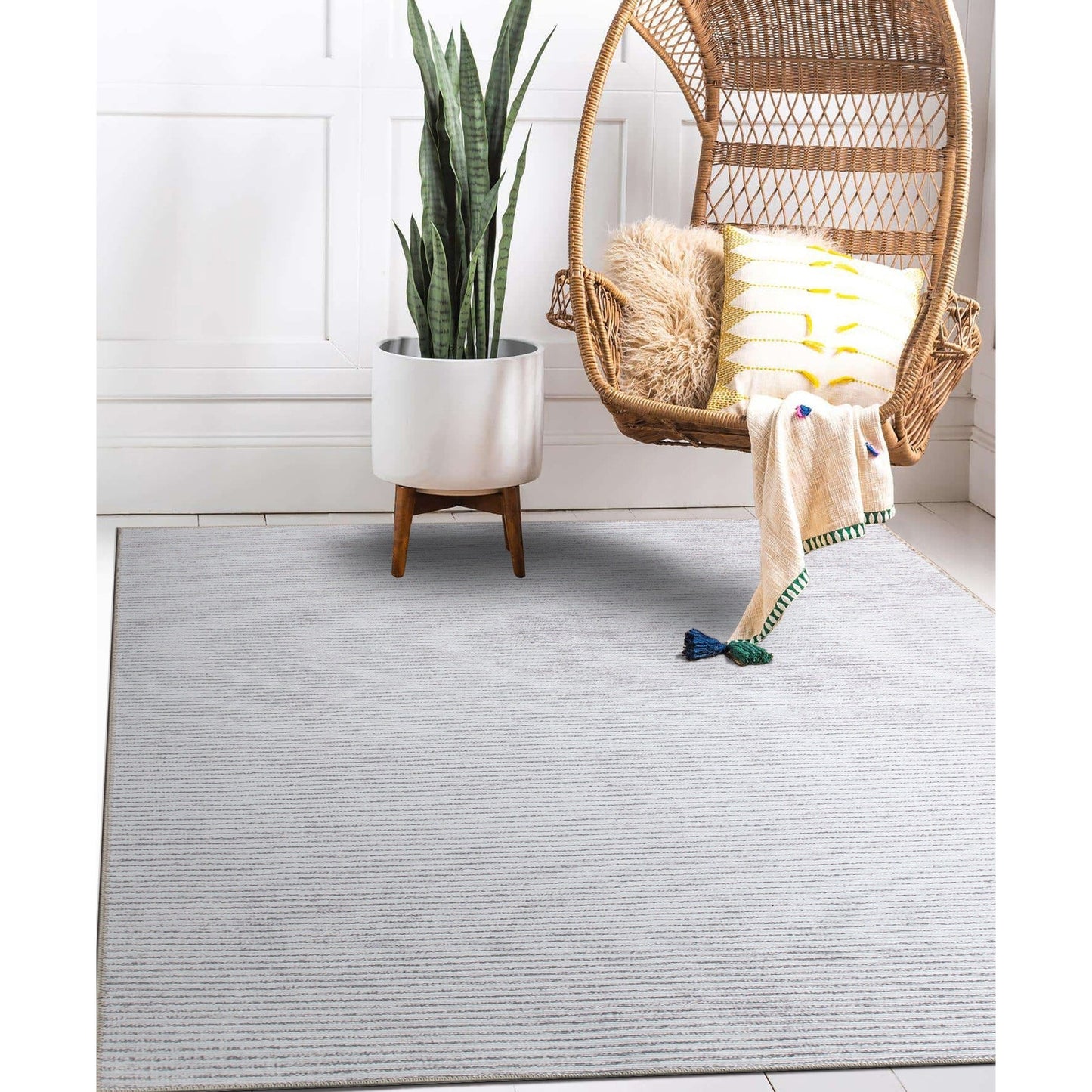 Tapis contemporain à rayures vieillies lavable en machine