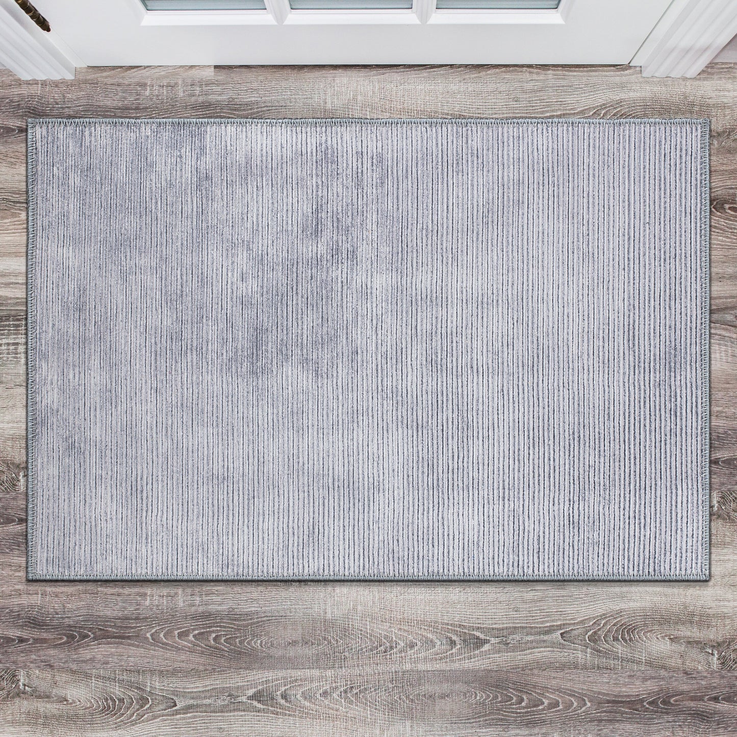 Tapis contemporain à rayures vieillies lavable en machine