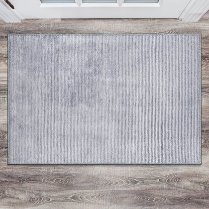 Tapis contemporain à rayures vieillies lavable en machine