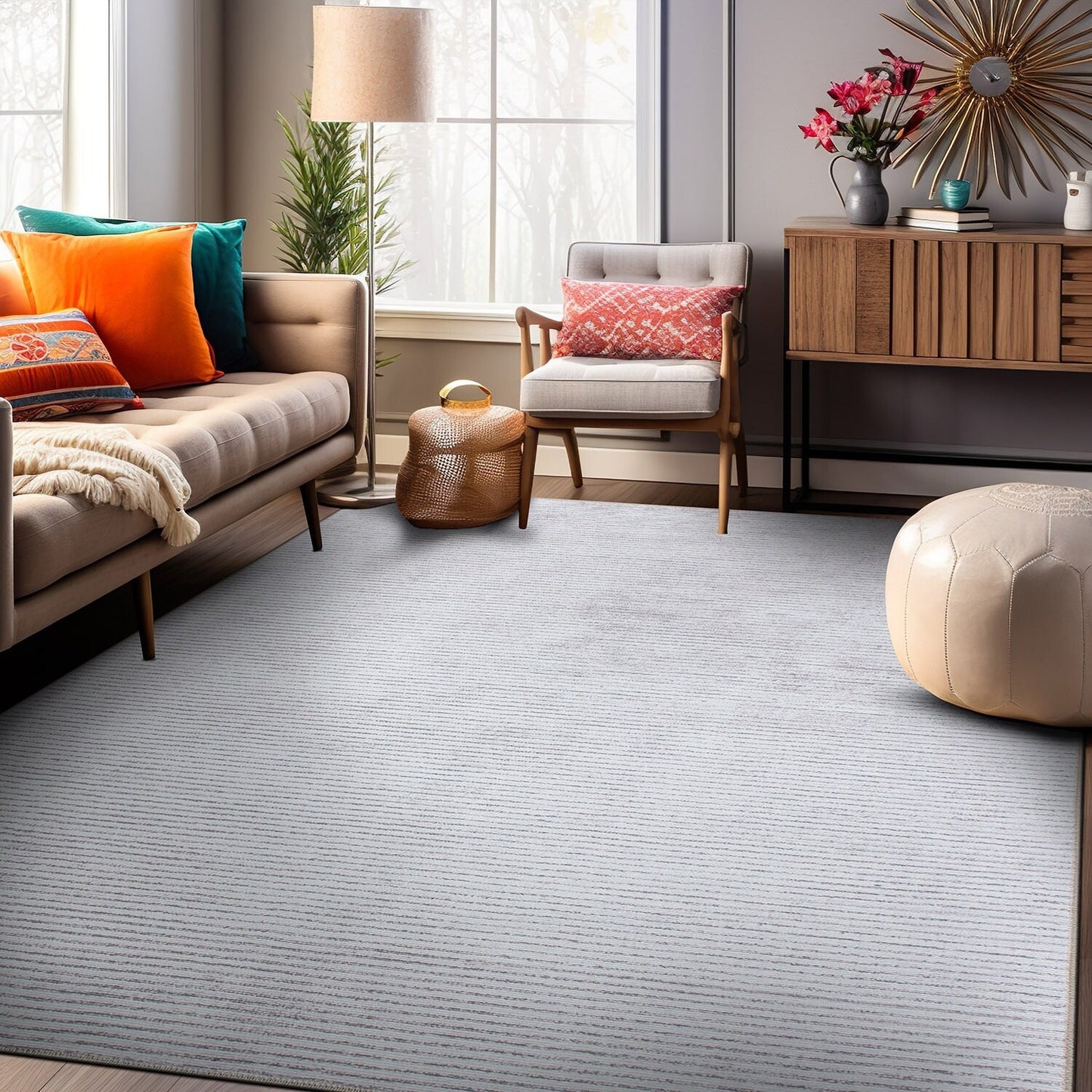 Tapis contemporain à rayures vieillies lavable en machine