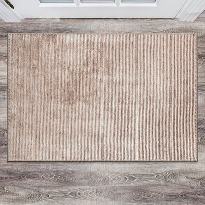 Tapis contemporain à rayures vieillies lavable en machine