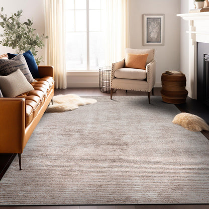 Tapis contemporain à rayures vieillies lavable en machine