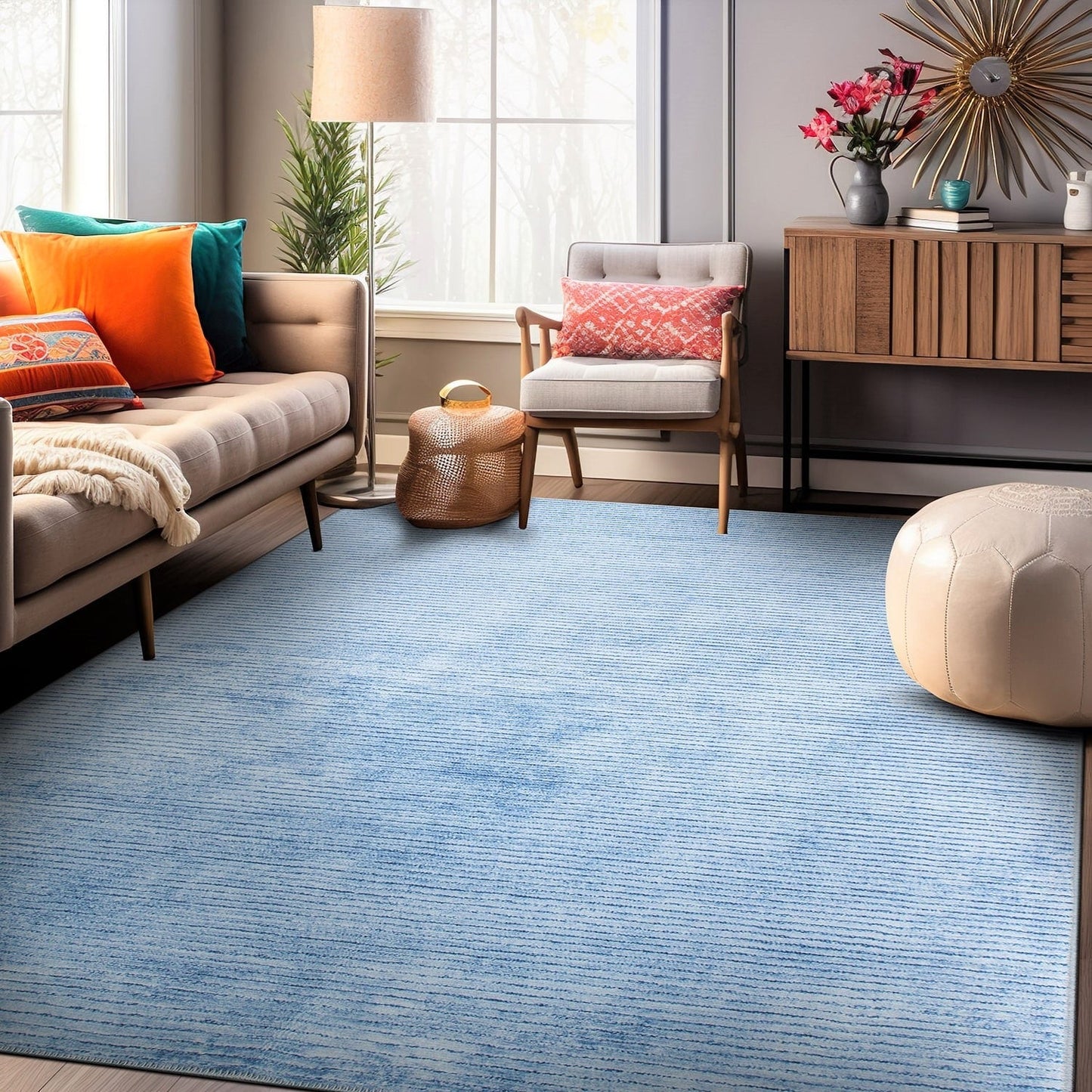 Tapis contemporain à rayures vieillies lavable en machine