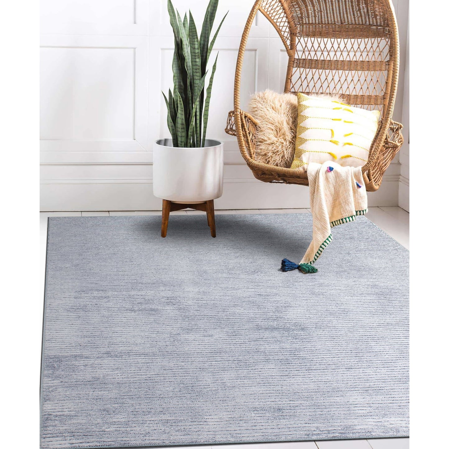 Tapis contemporain à rayures vieillies lavable en machine