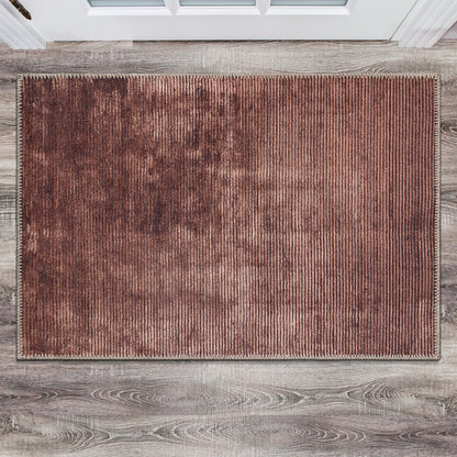 Tapis contemporain à rayures vieillies lavable en machine