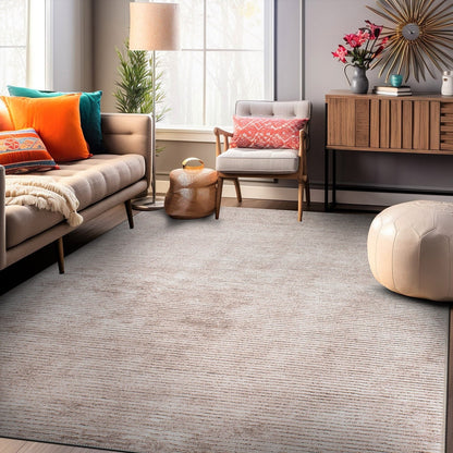 Tapis contemporain à rayures vieillies lavable en machine