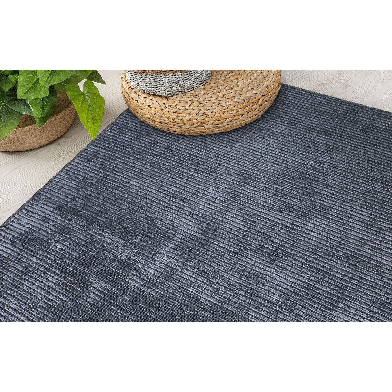 Tapis contemporain à rayures vieillies lavable en machine